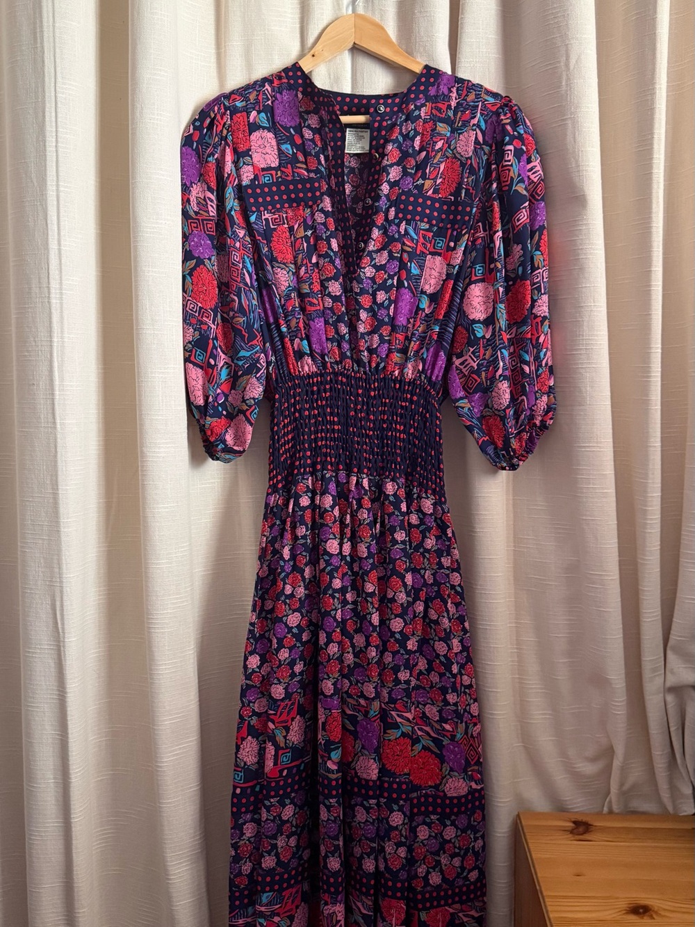 Vintage Diane Freis Smocked Waist Maxi Dress - Purple & Pink